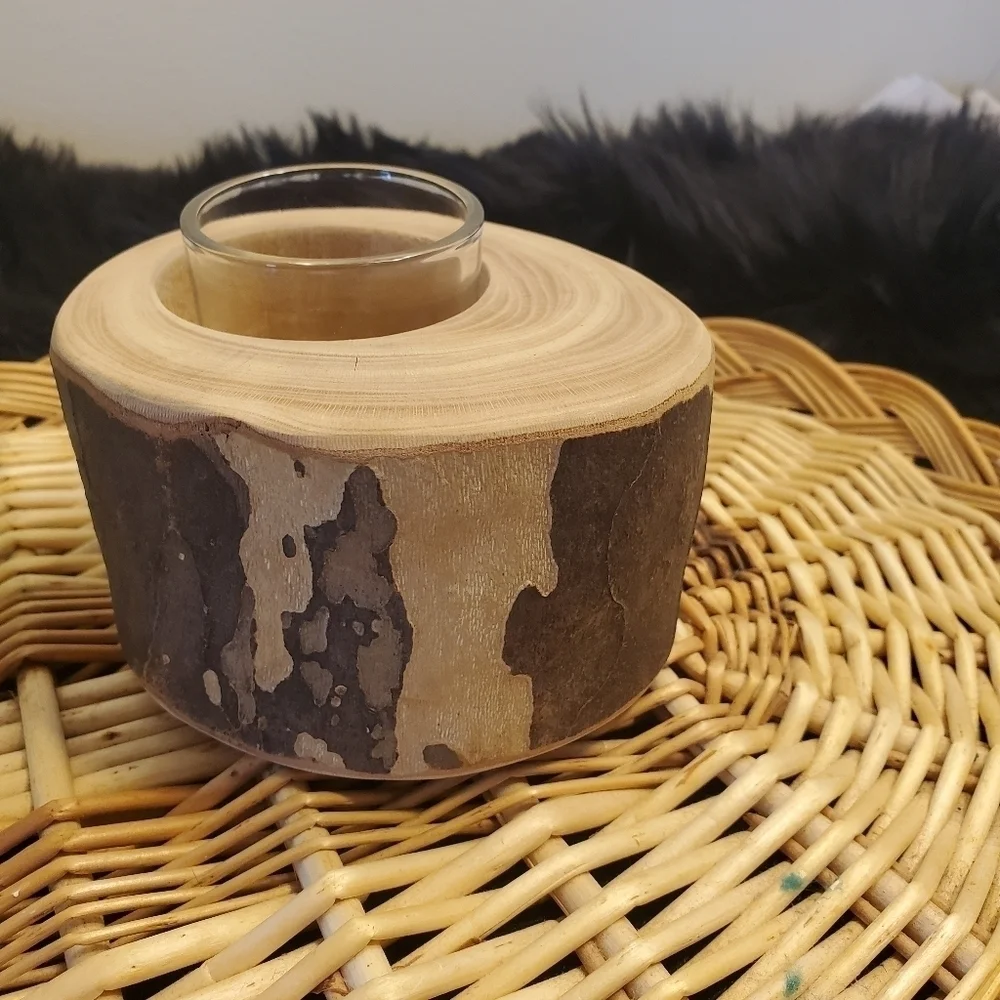 Bundle Only:1pcs Rustic Wooden Stump Candle Holder Great Tea Light Planter Craft